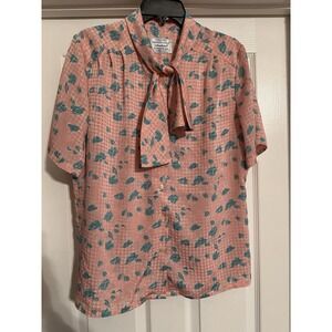 Country Sophisticates Pendleton Neck Tie Button Down Blouse VTG 80s 14 Old Money